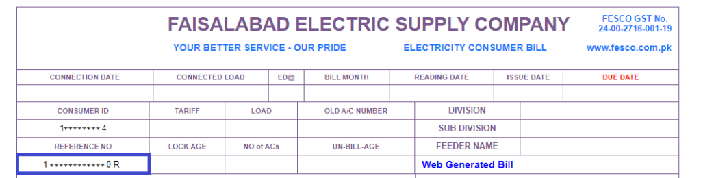 FESCO Bill Reference Number