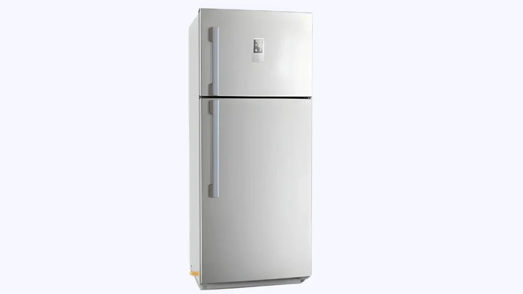 Rectangular image with light grey background featuring National (Panasonic brand) Ideal Temperature Settings to Lower Electric Bill. An overlay image depicts a National refrigerator. 